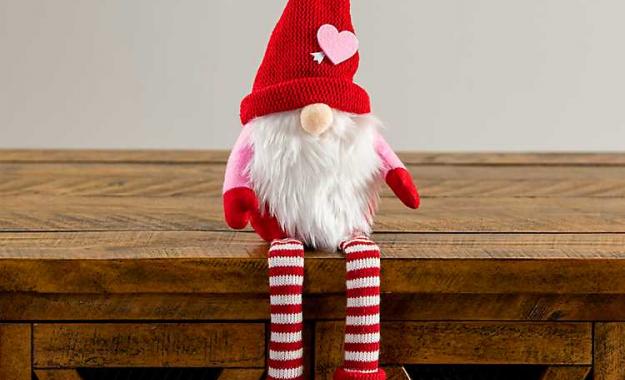 Plush Valentine's Gnome with striped socks